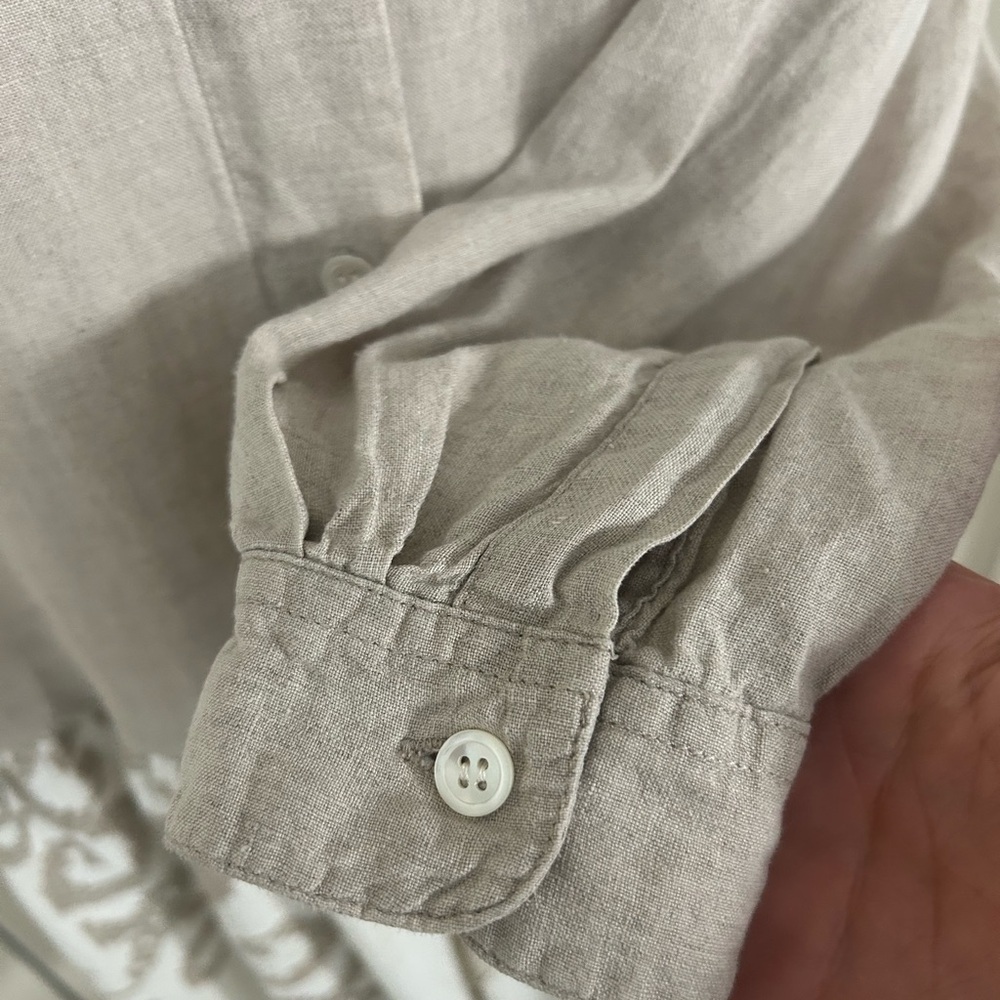 Eddie Bauer 100% Linen Embroidered Button Front Midi Dress Cream Tan Petite XS - Picture 4 of 13